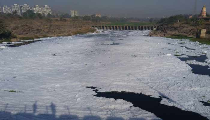 इंद्रायणी प्रदूषणामुळे फेसाळली दुसर्‍यांदा